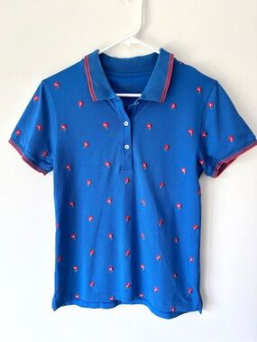 Tory Burch Sport Performance Pique Polo Surf Blue Dear Flower Embroidered Golf